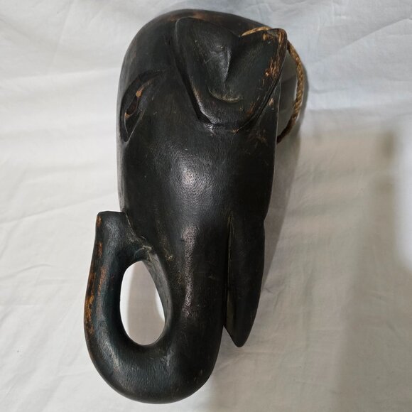 Hand Carved African Wooden Elephant Mask 12 1/2" H X 8" W x 5 1/4" D - Picture 3 of 6